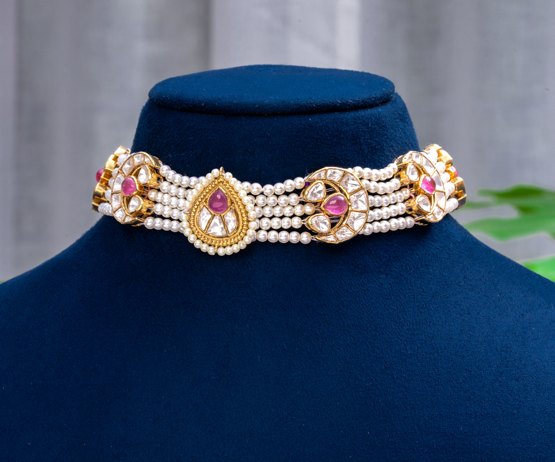 Pearl & Polki Crescent Choker