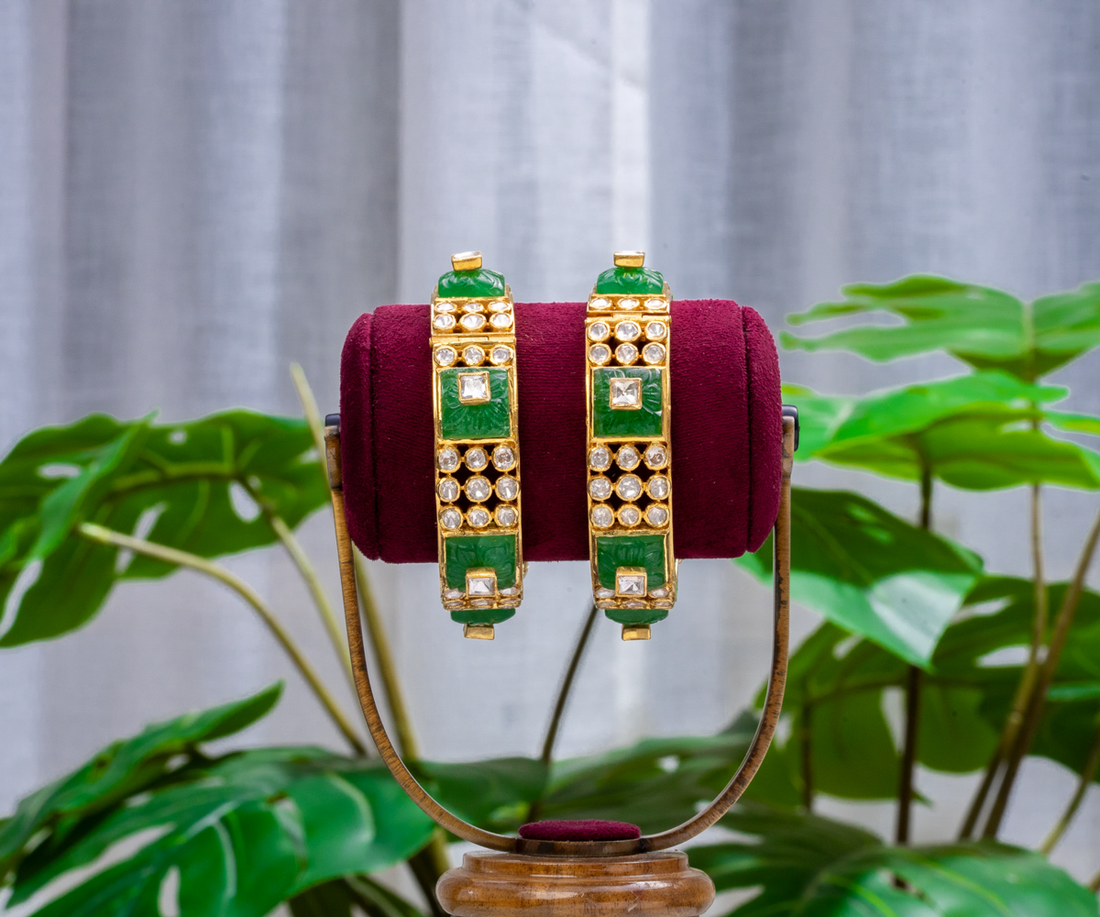 Carved Emerald Statement Bangles