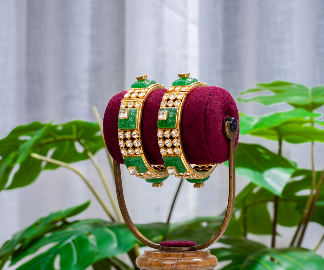 Carved Emerald Statement Bangles