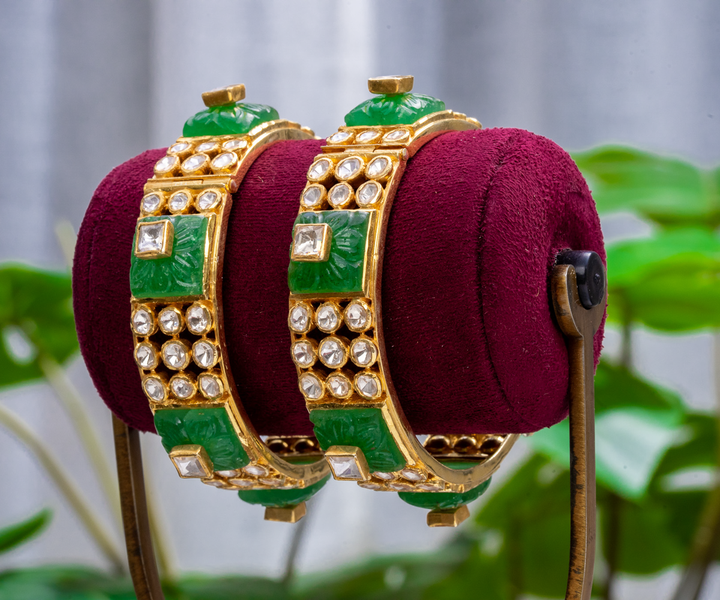 Carved Emerald Statement Bangles
