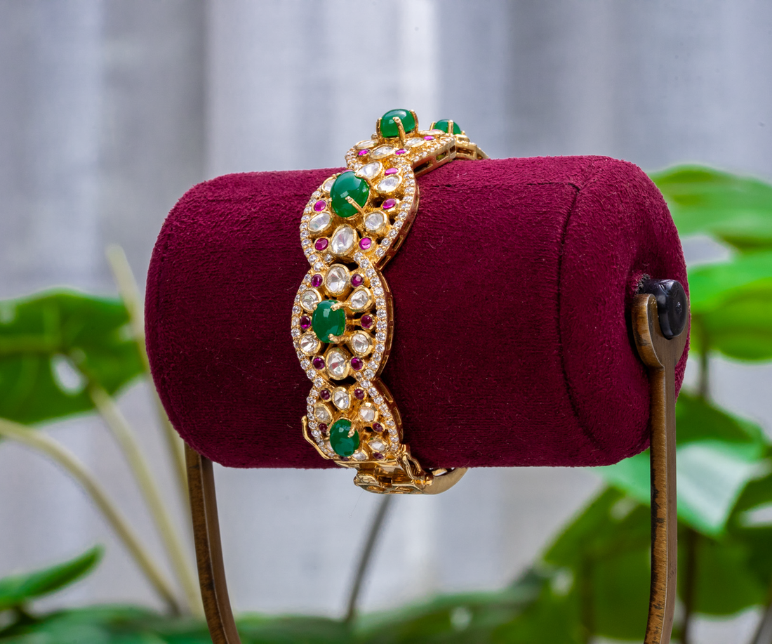 Moissanite & Emerald Oval Link Bracelet
