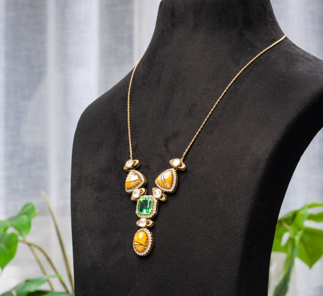 Marigold Center Necklace with Regal Drop Earrings